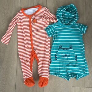 Orange and Teal Striped Kids One Pieces (Size 18-24m)